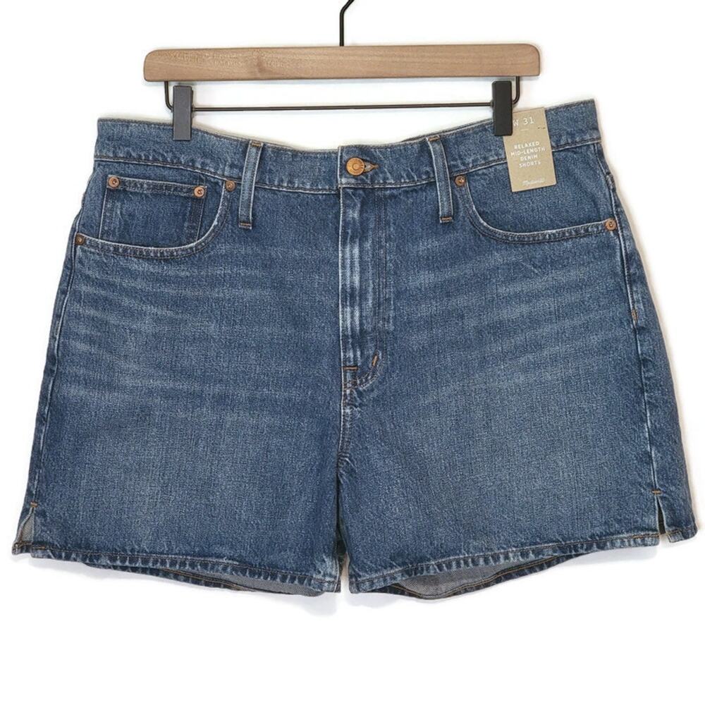 NWOT Madewell Relaxed Mid Length High Rise Cotton Blue Denim Short Size 31